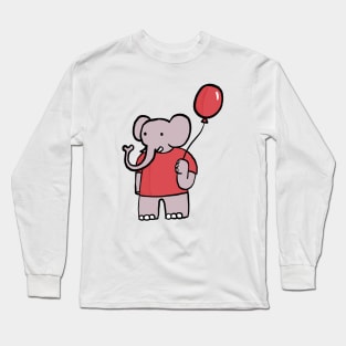 Elephant wearing red shirt and holding red balloon Long Sleeve T-Shirt